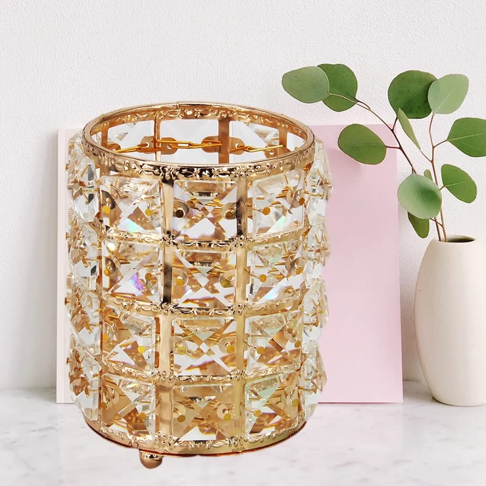 Metal Crystal Makeup Brush Holder Organizer