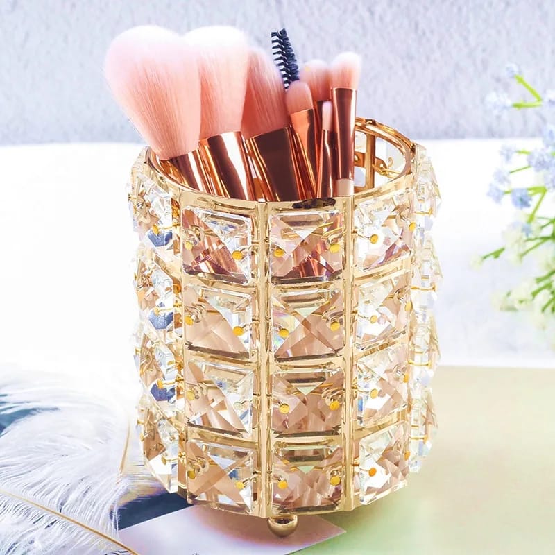 Metal Crystal Makeup Brush Holder Organizer