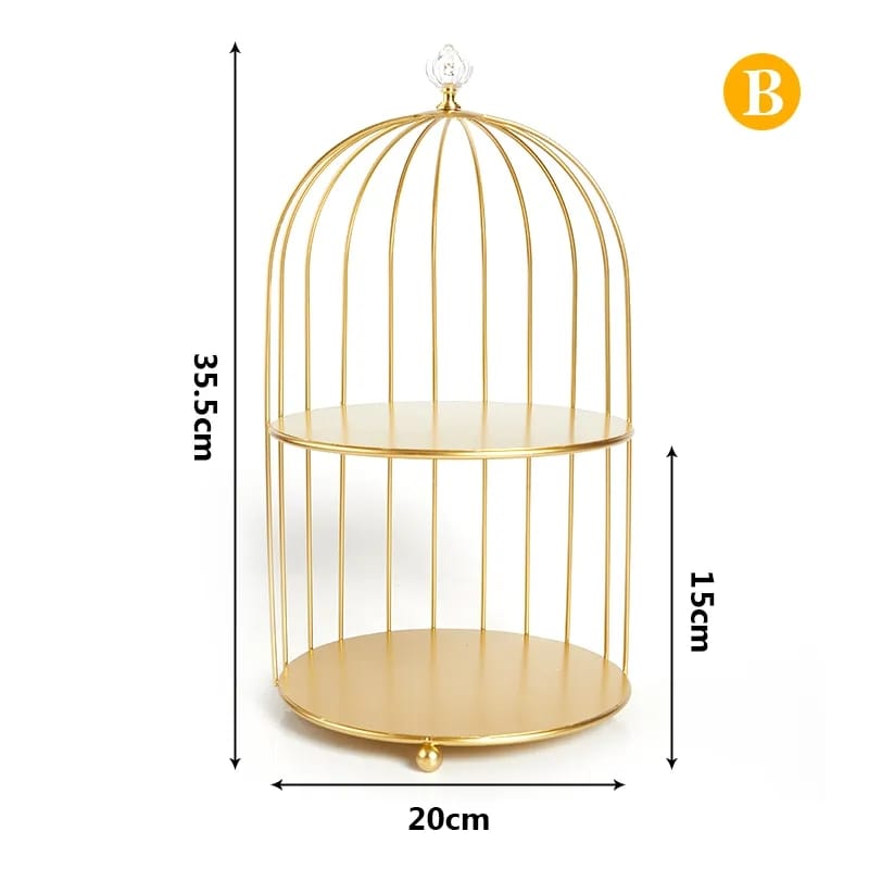 New Style Birdcage Makeup Organizer Metal Brass Cosmetic Organizer with Mirror Shelves