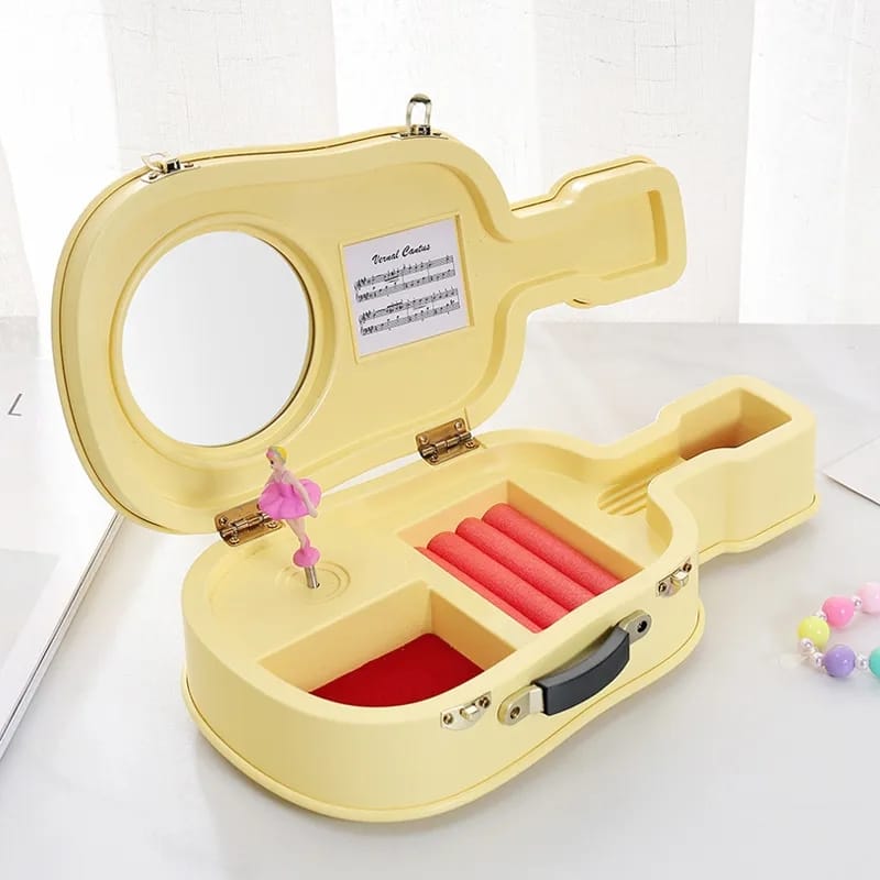 Jewelry Storage Box With Mirror Guitar Shaped