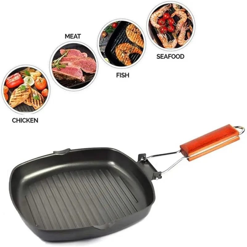 Nonstick Grill Pan with Folding Handle Striped Steak Frying Pan Square