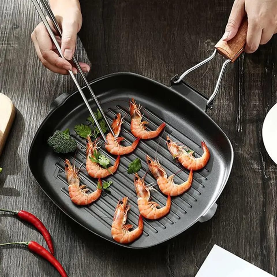 Nonstick Grill Pan with Folding Handle Striped Steak Frying Pan Square