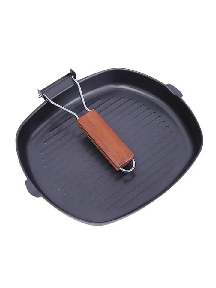 Nonstick Grill Pan with Folding Handle Striped Steak Frying Pan Square