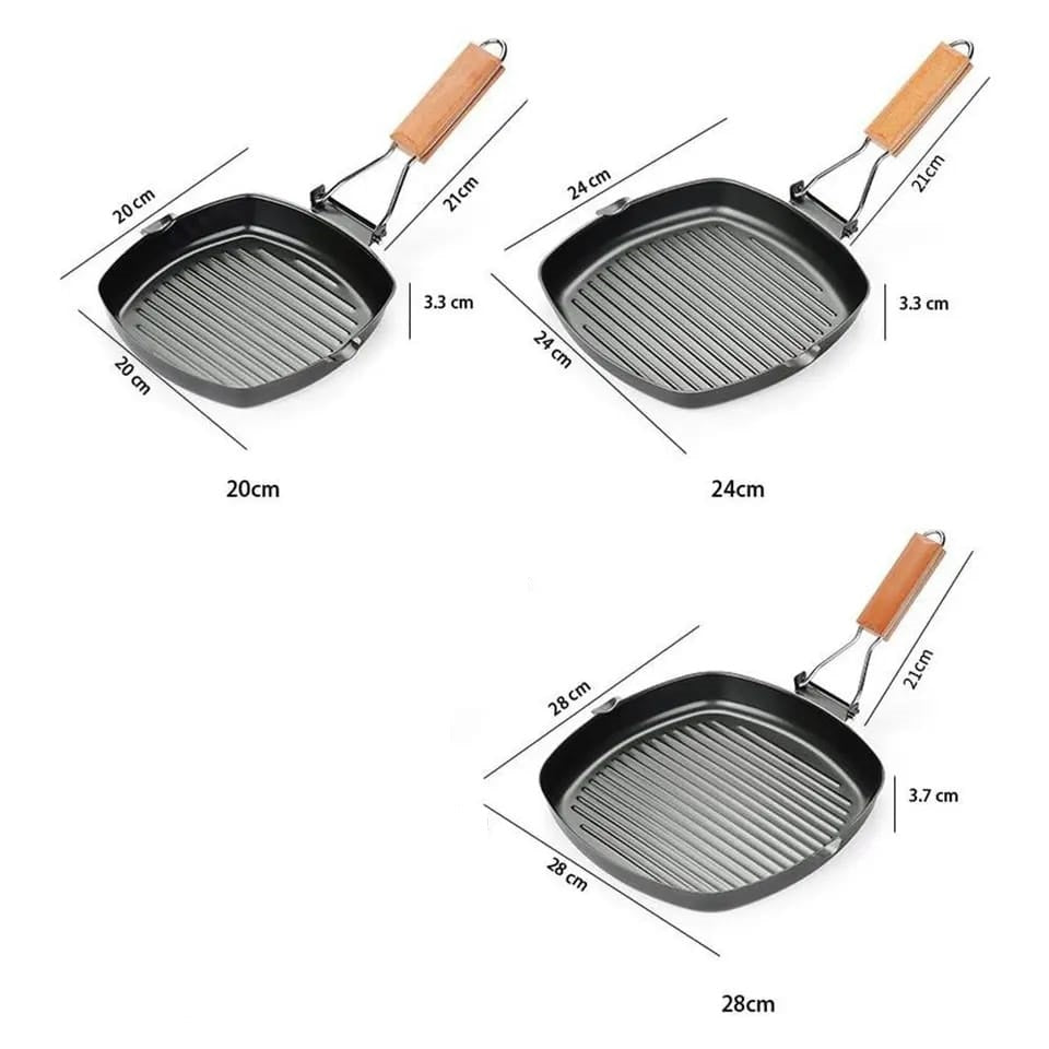 Nonstick Grill Pan with Folding Handle Striped Steak Frying Pan Square