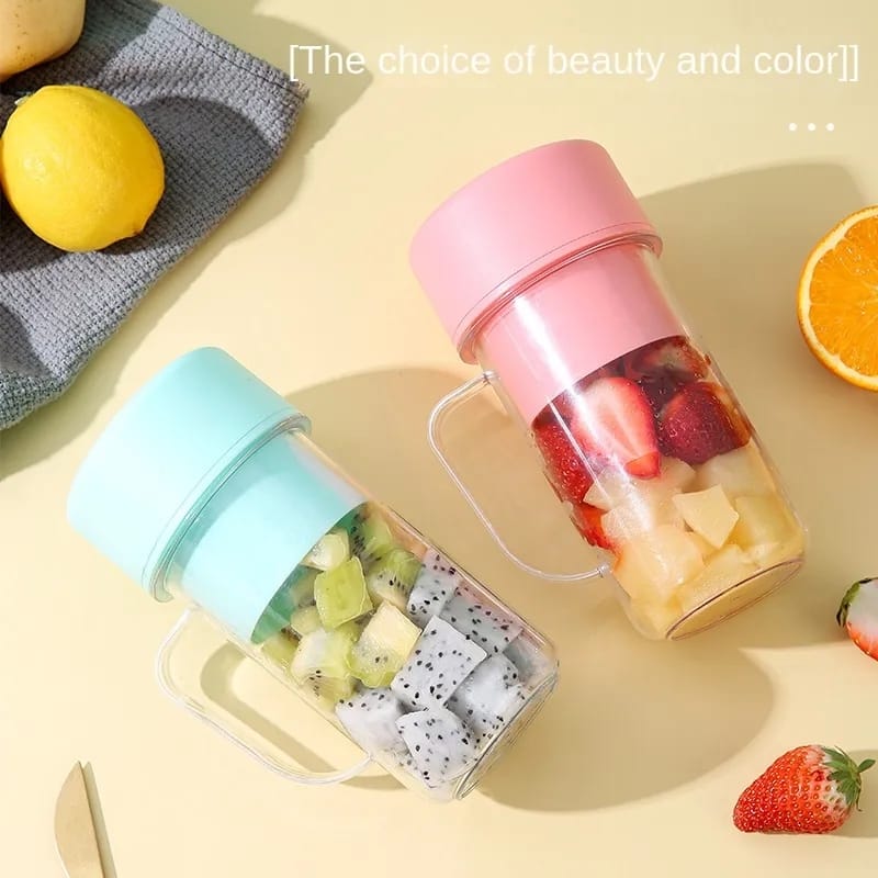 Portable rechargeable juice blender with straw.