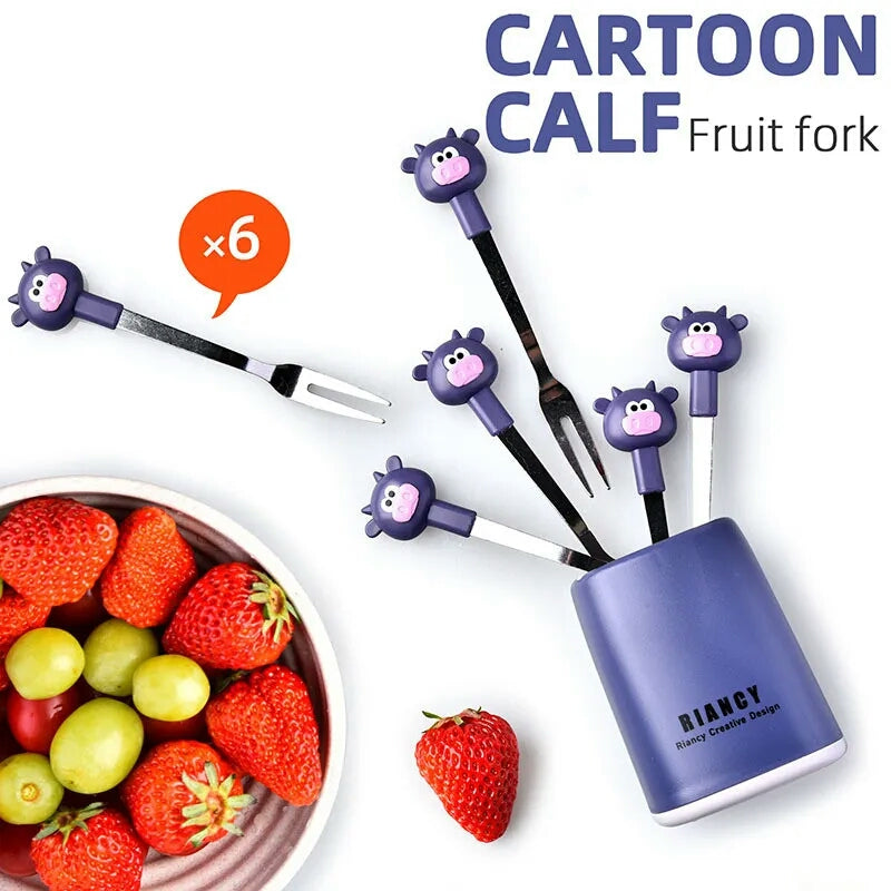 Fruit Salad Forks Set of 6, 4.6inch Cute Animal Cocktail