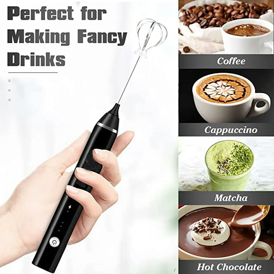 Handheld USB Rechargeable Foam Maker Electric Frother with 2 Stainless Whisks