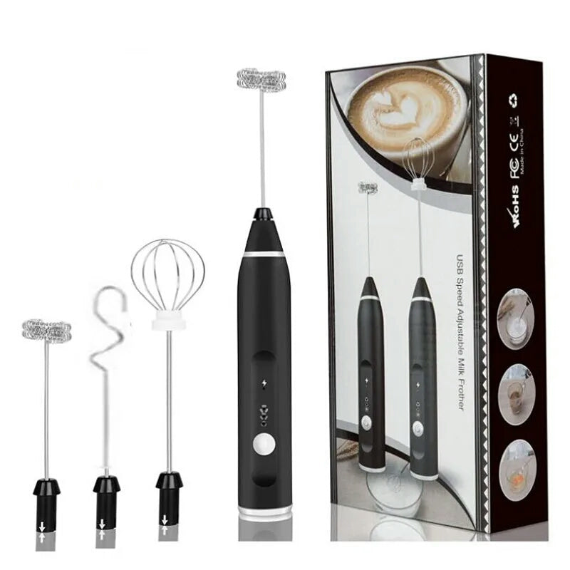 Handheld USB Rechargeable Foam Maker Electric Frother with 2 Stainless Whisks