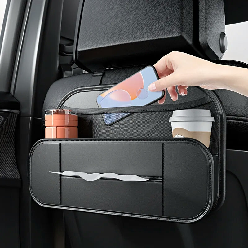 Leather Car Backseat Organizer With Tissue Bag Holder Car Back Seat Hanging Storage organizer