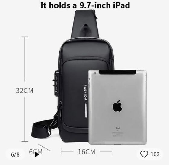 USB Charging Sport Sling Anti-Theft Shoulder Bag, Waterproof Anti Theft Sling Bag, Crossbody Bags Chest Daypack