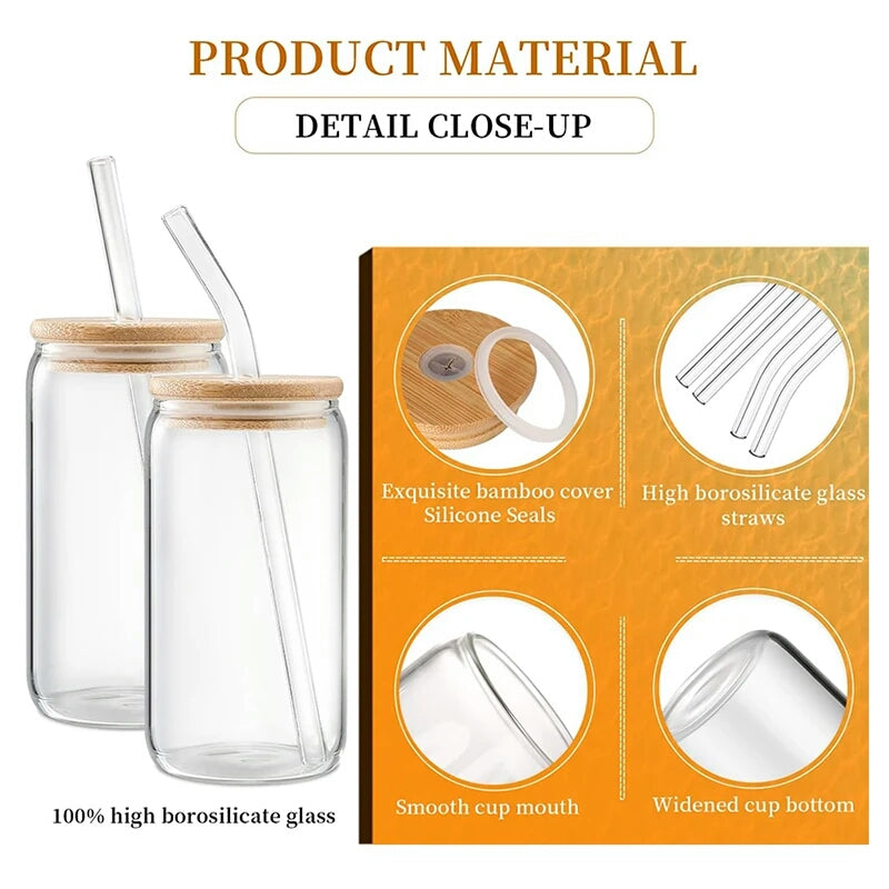 Drinking Glass With Glass Straw -16O Can Shaped Glass Cups