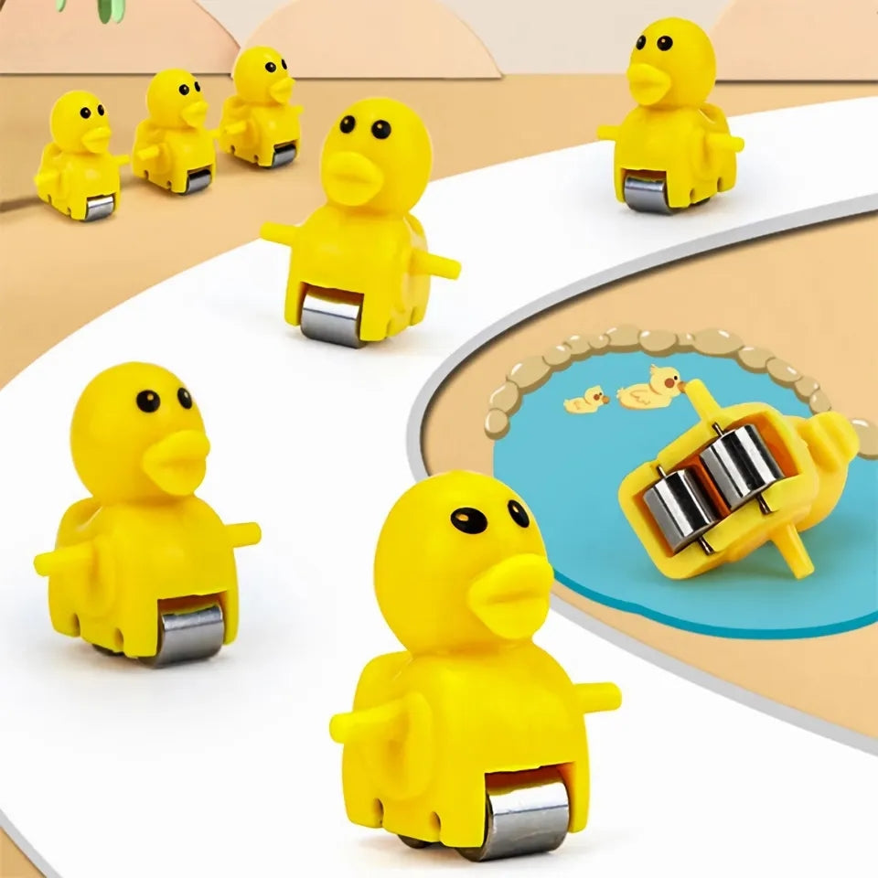 Funny Little Yellow Ducks Climbing Stairs And Sliding At Race Track For Kids Birthday Gifts