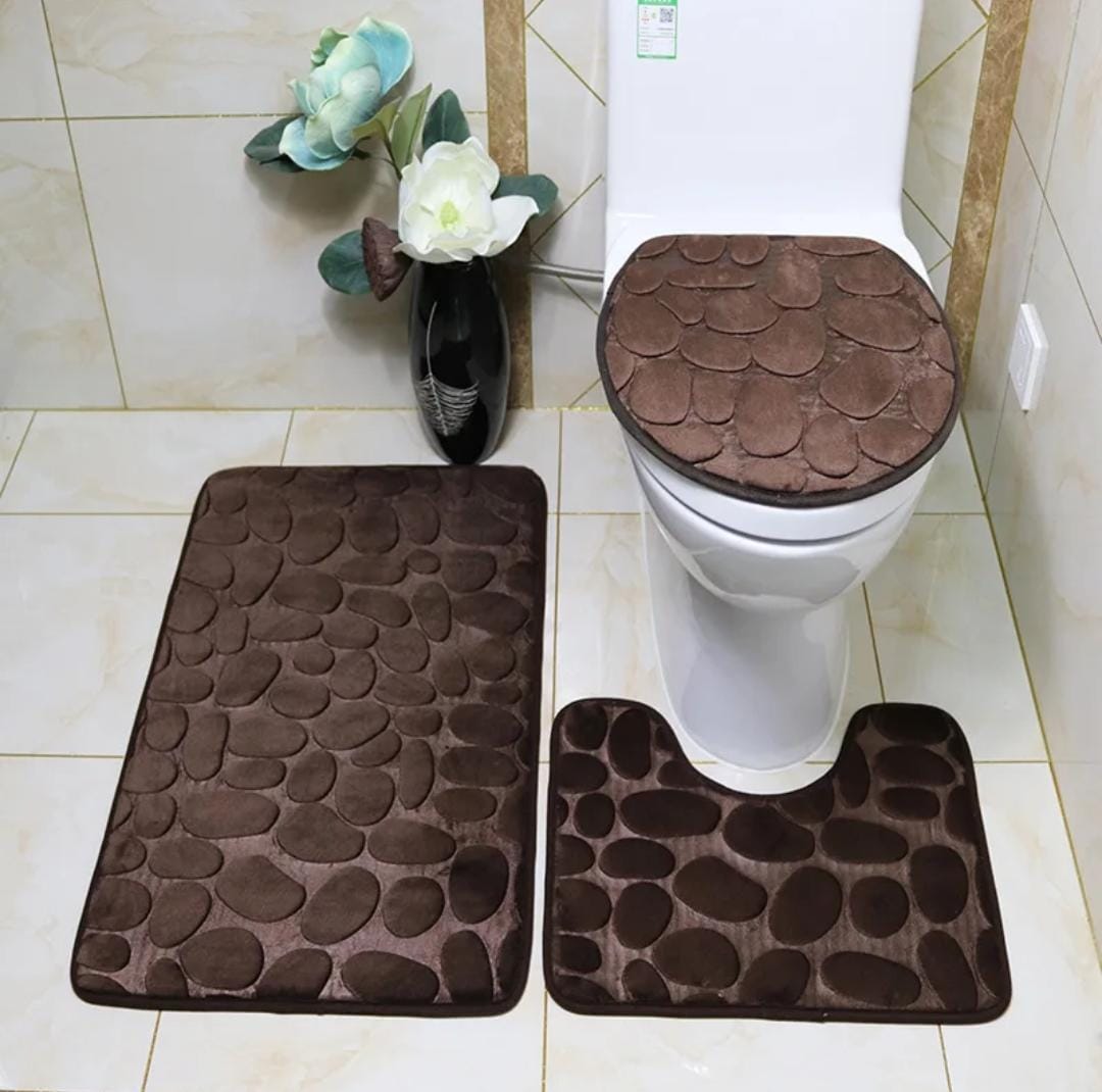 3 Pcs Set Toilet Seat Cover Bath Mat Shower Room Floor Rug Home Bathroom Anti-Slip Absorbent Doormat A