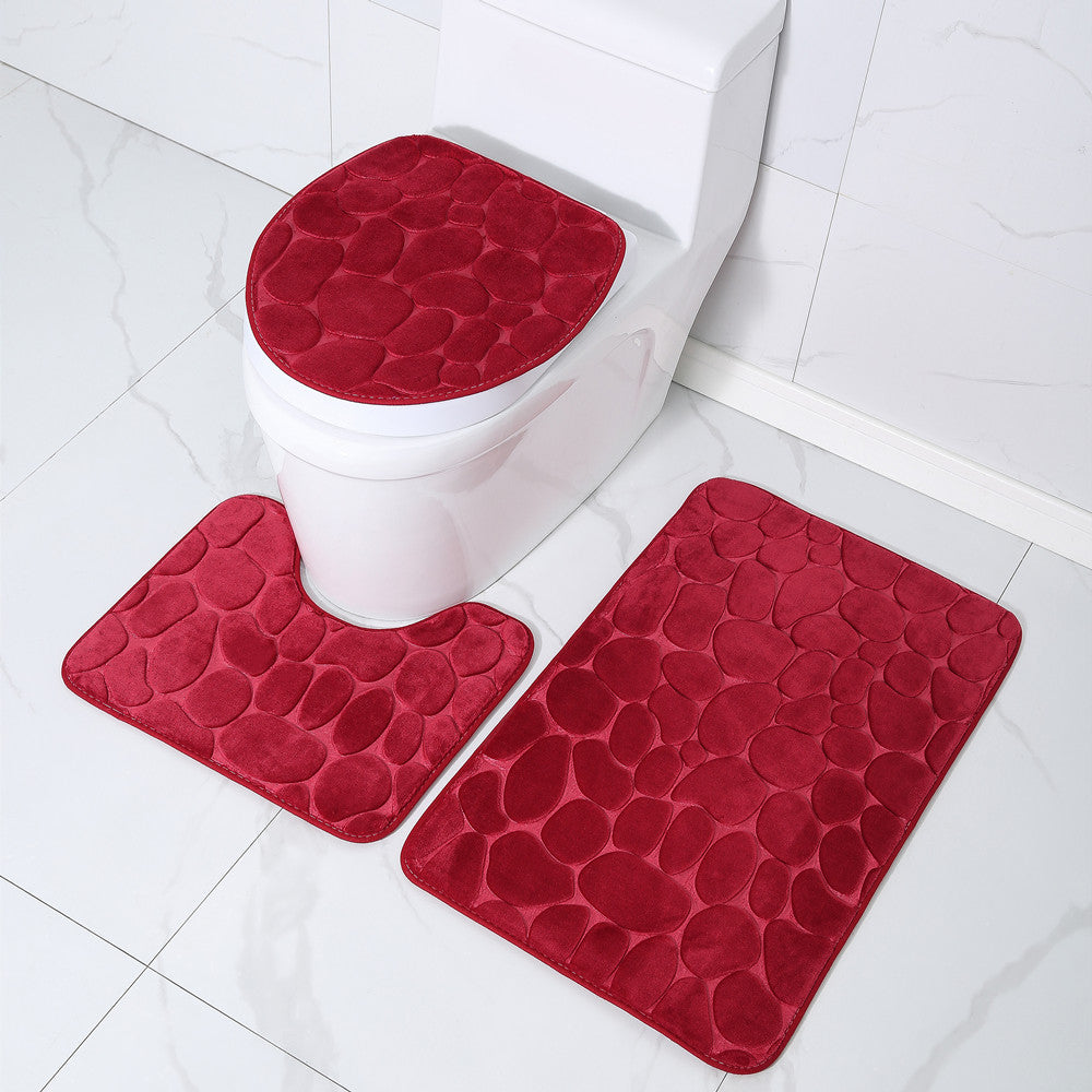 3 Pcs Set Toilet Seat Cover Bath Mat Shower Room Floor Rug Home Bathroom Anti-Slip Absorbent Doormat A