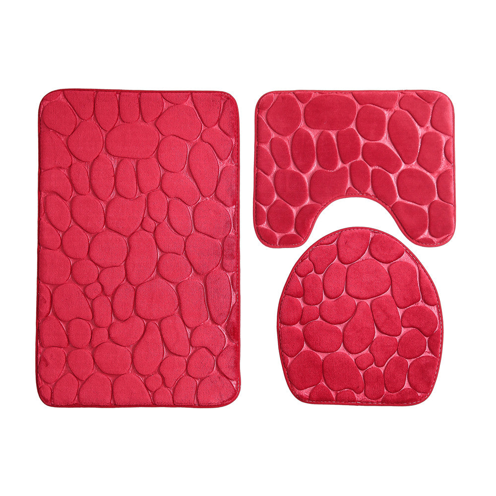 3 Pcs Set Toilet Seat Cover Bath Mat Shower Room Floor Rug Home Bathroom Anti-Slip Absorbent Doormat A