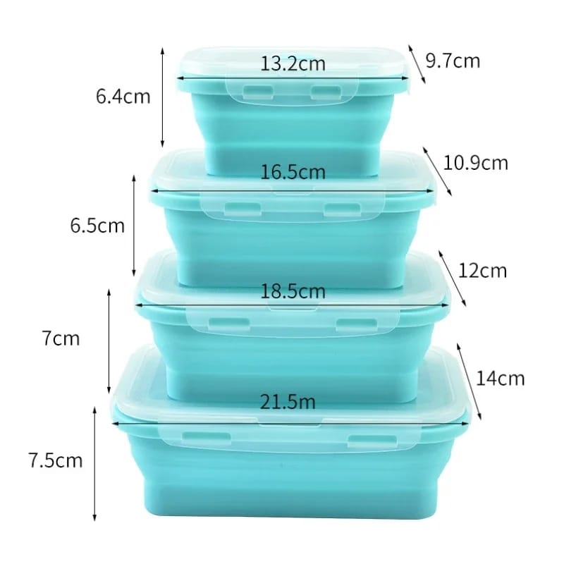 4Pcs Set Square Folding Silicone Lunch Box Portable Food Box