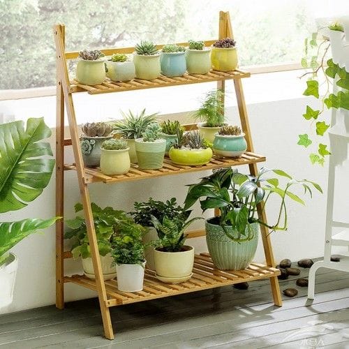 3 Layers Foldable Wooden Flower Plant Pots Rack