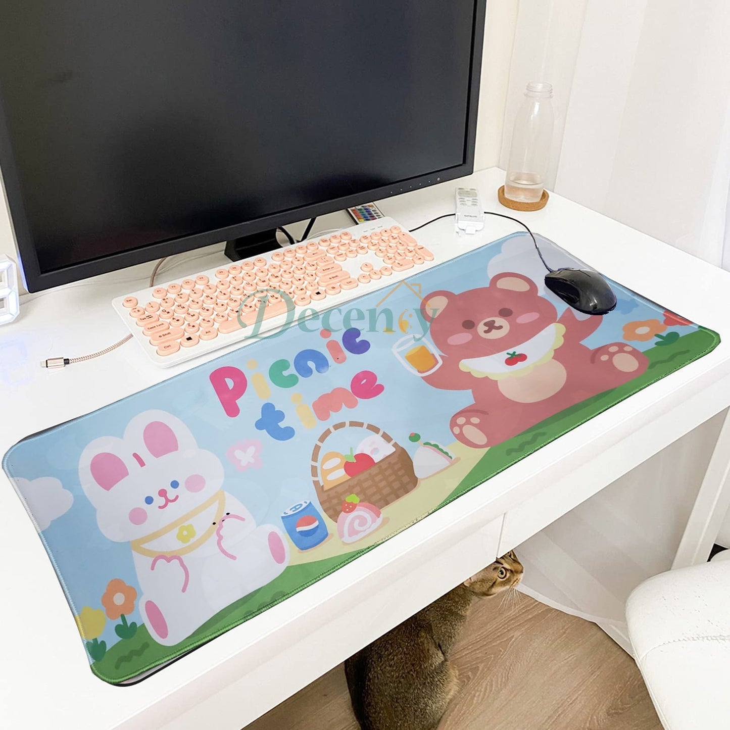 Cute Mouse Pad,Large Gaming Desk Mouse mat Cartoons Keyboard Pad,Laptop Desk Mat for Gaming, Writing, or Home Office Work 32 x 12