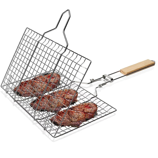 Barbecue Grill Basket with Wood Handle