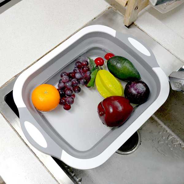 4 in 1 Multi-Board Collapsible Folding Sink Cutting Board & Portable Fruit Vegetable Drain Basket for Kitchen