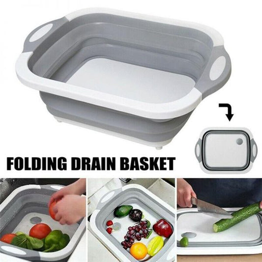 4 in 1 Multi-Board Collapsible Folding Sink Cutting Board & Portable Fruit Vegetable Drain Basket for Kitchen