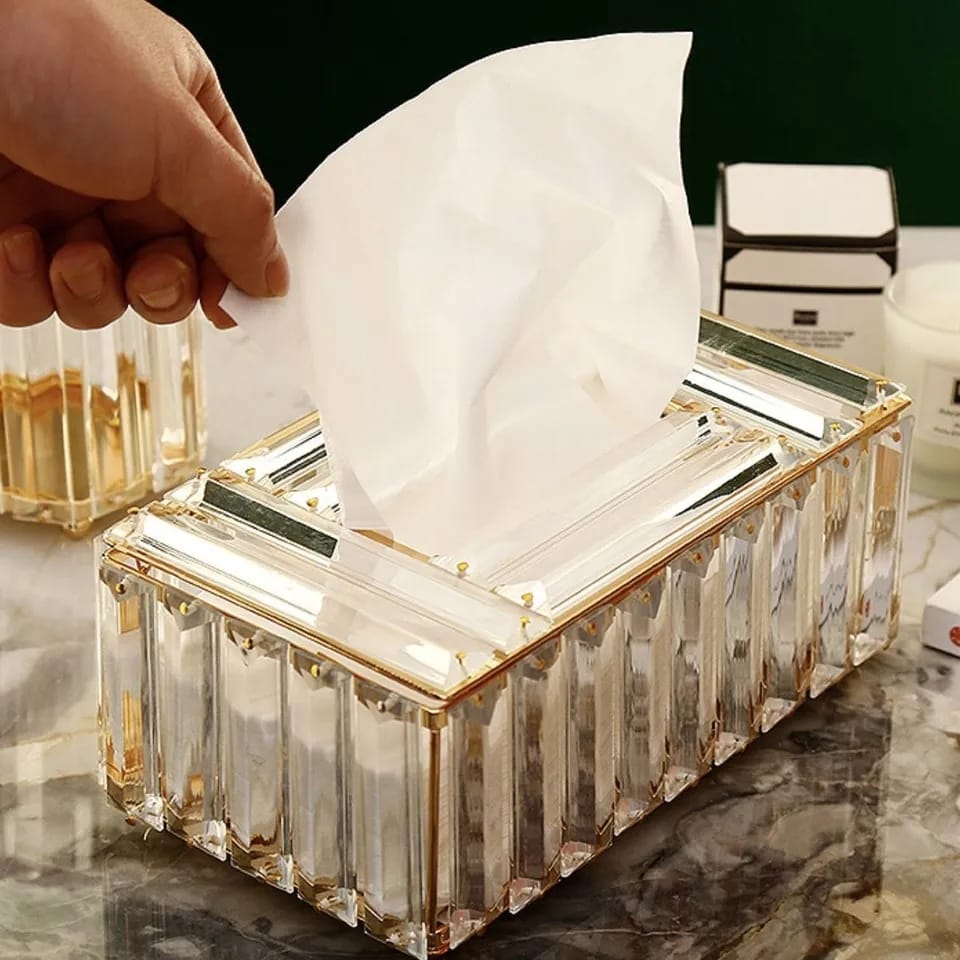 Crystal Tissue Box for Dining Room Decoration Bedroom Style (Gold)