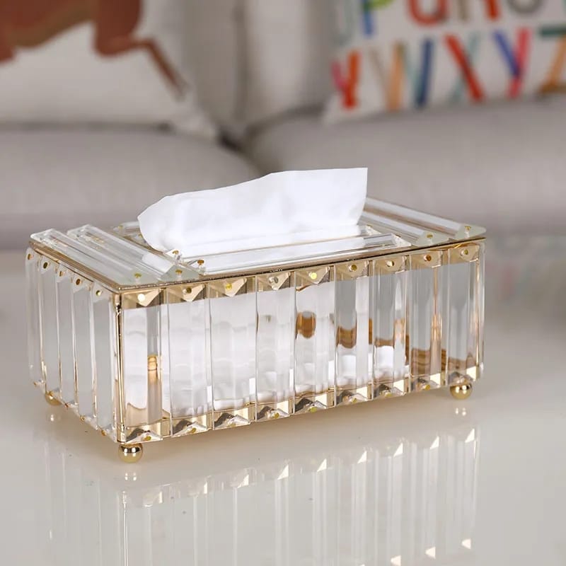 Crystal Tissue Box for Dining Room Decoration Bedroom Style (Gold)