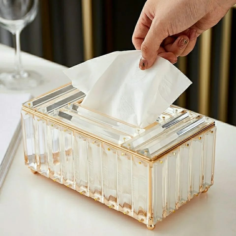 Crystal Tissue Box for Dining Room Decoration Bedroom Style (Gold)