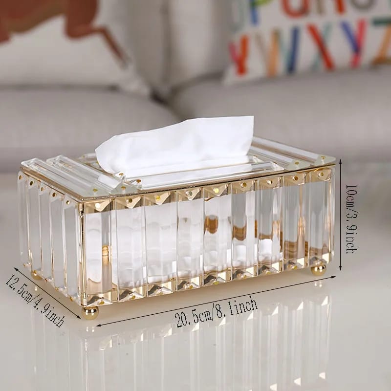 Crystal Tissue Box for Dining Room Decoration Bedroom Style (Gold)