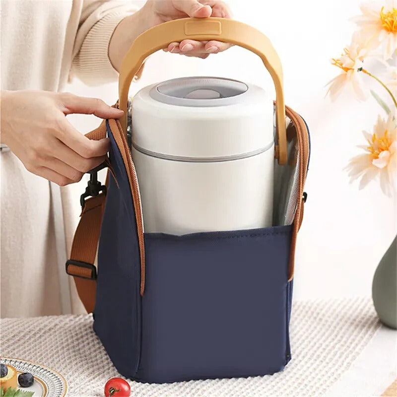 Stainless steel 2 layer lunch box with thermal bag