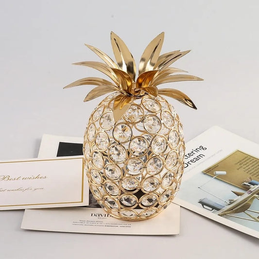 Pineapple Crystal Statue Gold Plated Crafts Fruits Sculpture Modern Decor Desk Ornaments