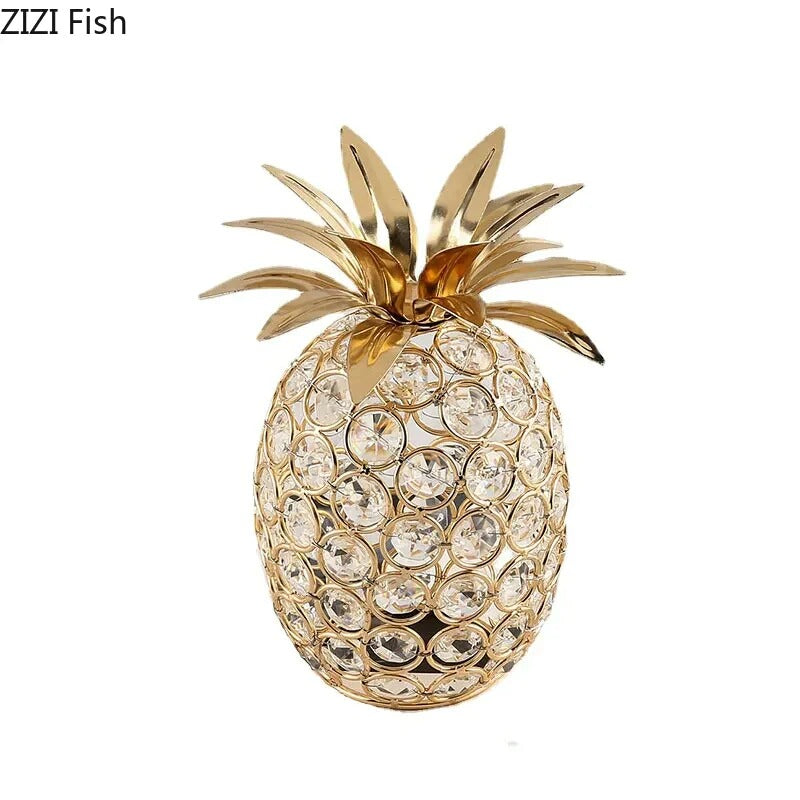 Pineapple Crystal Statue Gold Plated Crafts Fruits Sculpture Modern Decor Desk Ornaments