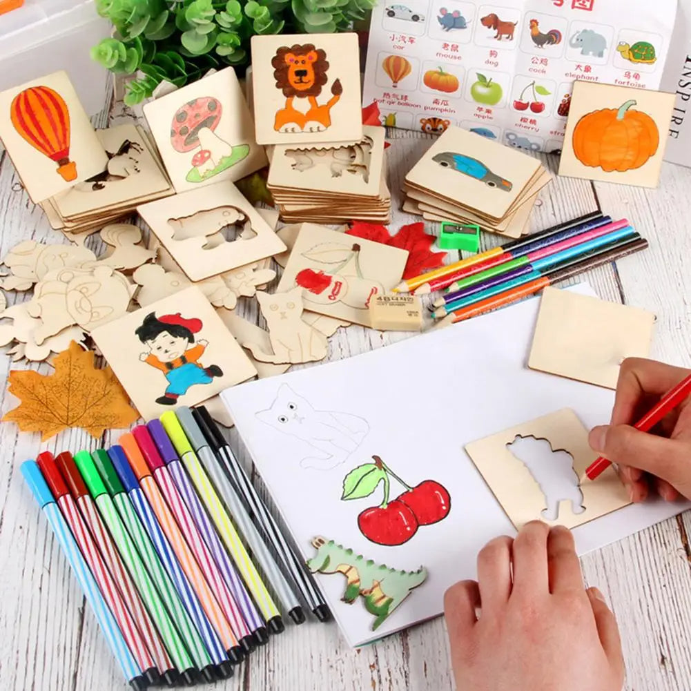 Wooden Stencils drawing kit for Kids (12 Pcs)