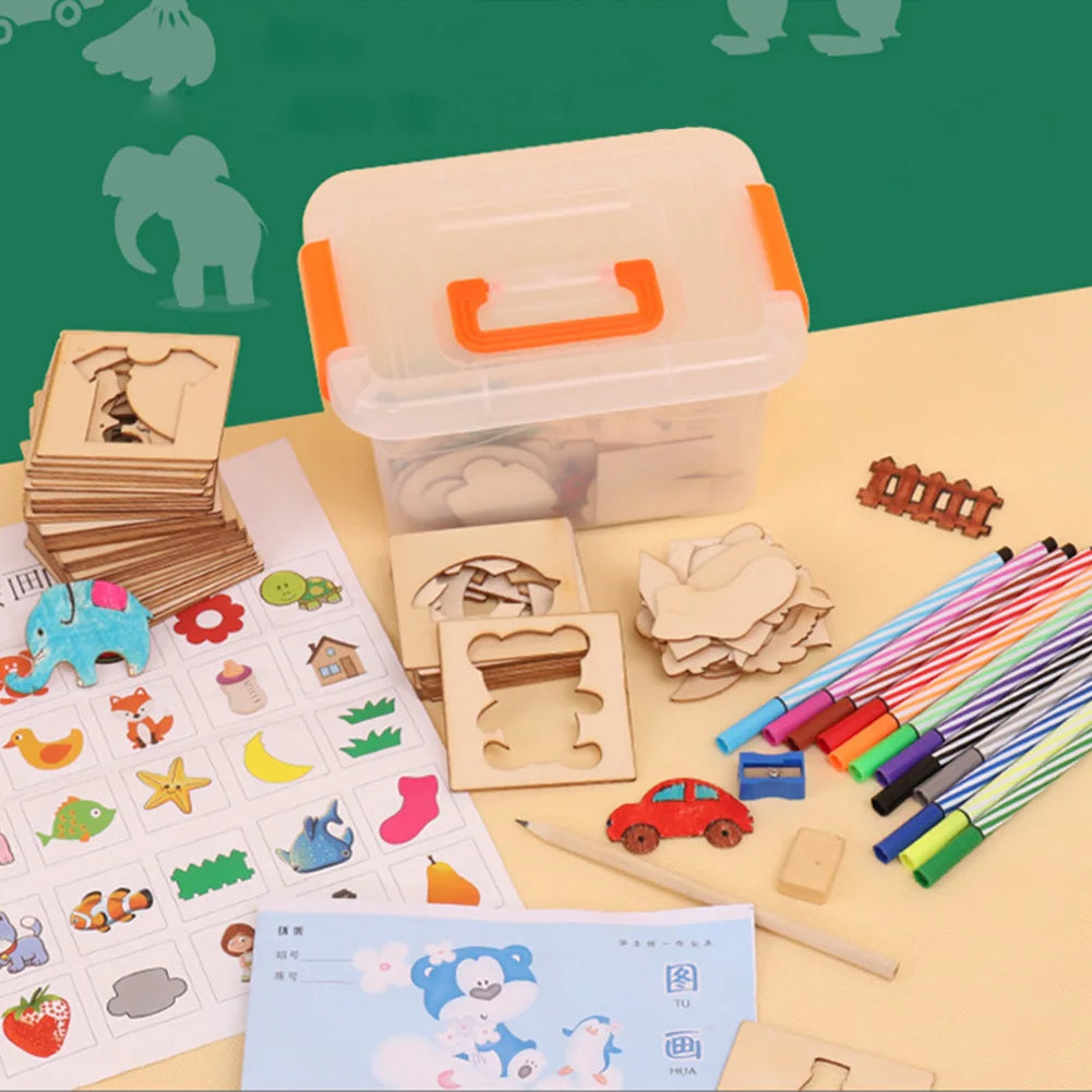 Wooden Stencils drawing kit for Kids (12 Pcs)