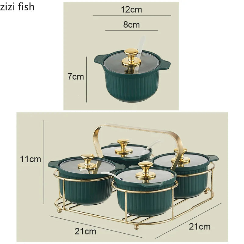 4 Pcs Luxury Seasoning Jar Set With Golden Iron Stand