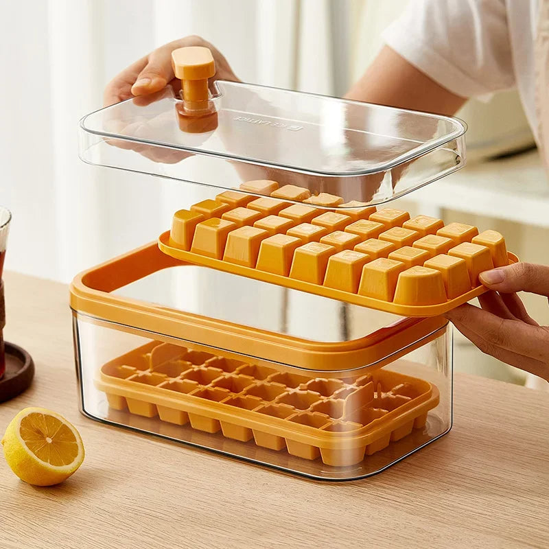 Press Type Ice Cube Maker 32 Grids Ice Box