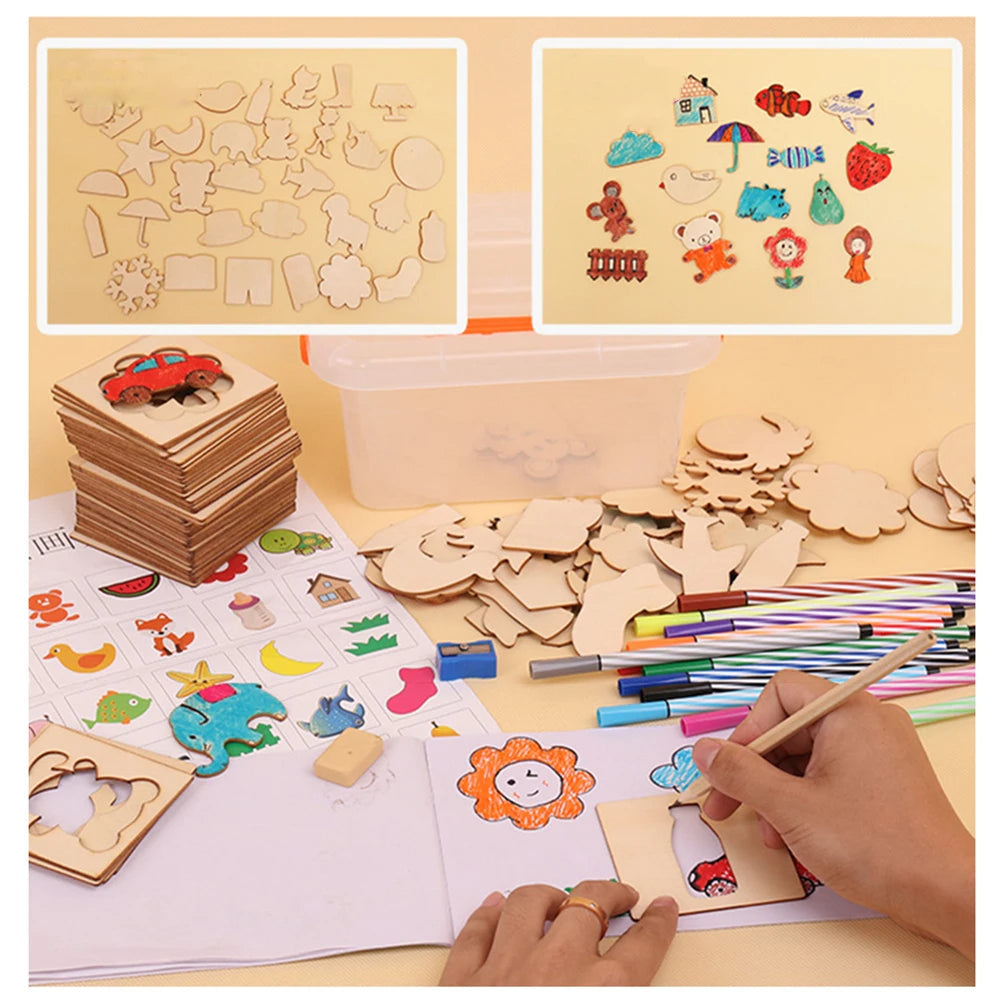 Wooden Stencils drawing kit for Kids (12 Pcs)