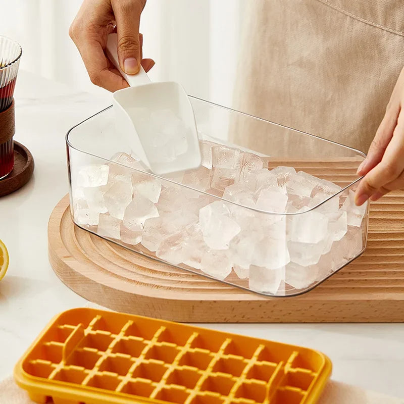 Press Type Ice Cube Maker 32 Grids Ice Box