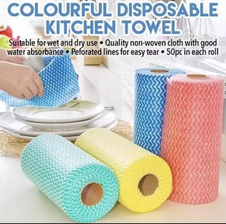 Reusable Tissue 1 Roll x 50 Tissues - All-Purpose Disposable Reusable Kitchen Wipes Cleaning Cloths Mighty Cloths - 50 wipes per