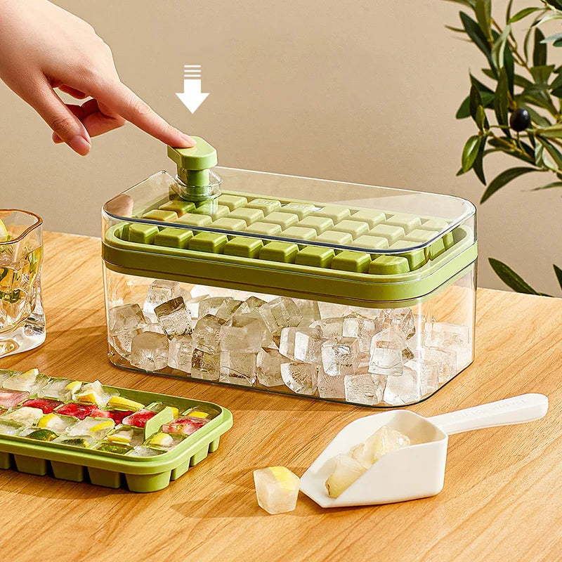 Press Type Ice Cube Maker 32 Grids Ice Box