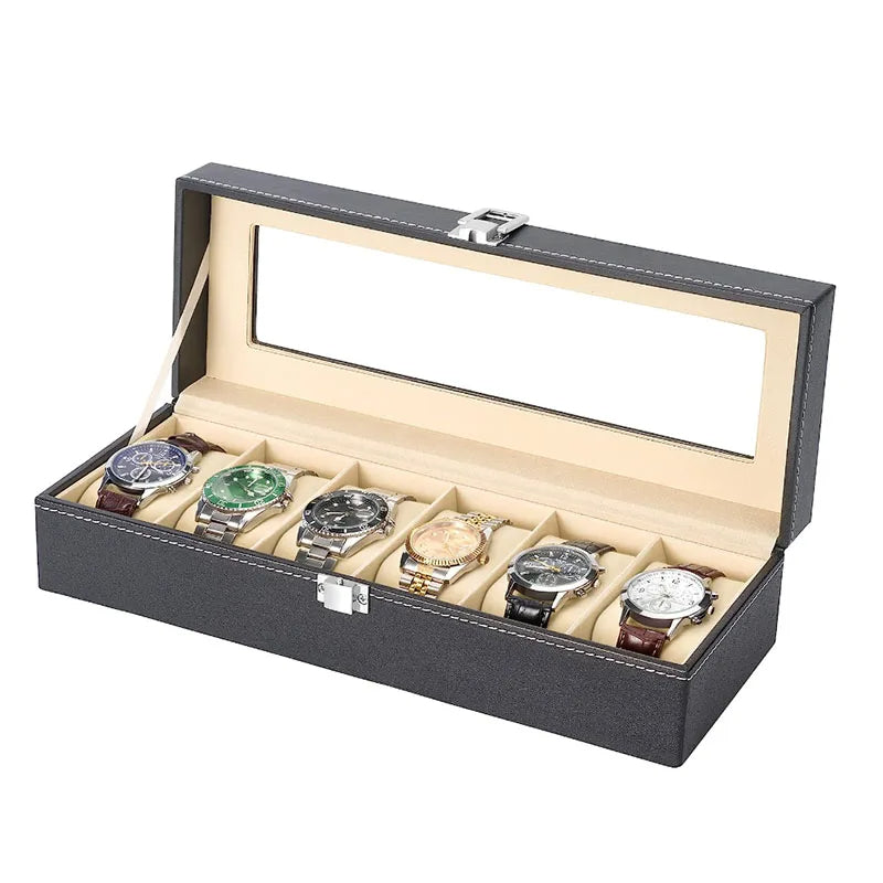 6 Slot Leather Watch Storage Box Jewelry Storage Organizer