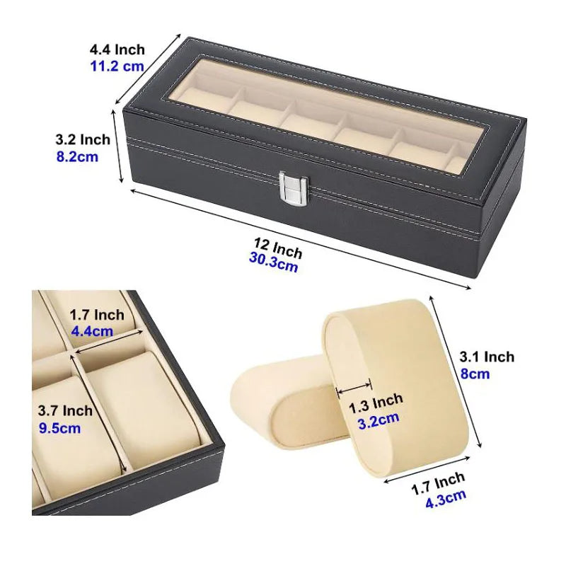 6 Slot Leather Watch Storage Box Jewelry Storage Organizer