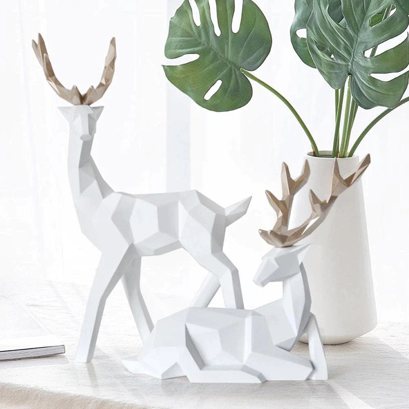 White Deer Figurines Pair Nordic Decoration