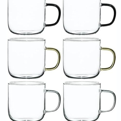 Glass Tea/Coffee Mug With Coloured Handle Set of 4pcs