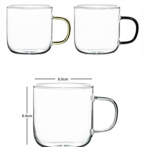 Glass Tea/Coffee Mug With Coloured Handle Set of 4pcs