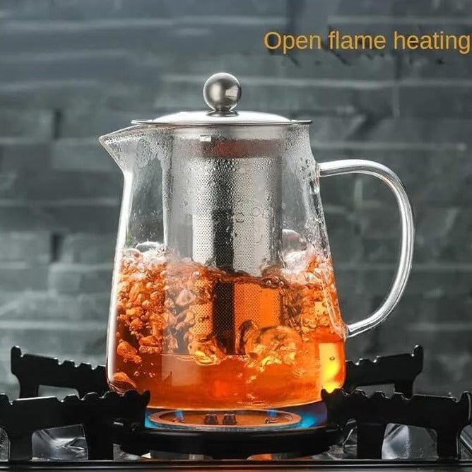 Borosilicate Glass Teapot High Temperature Resistant Tea & Coffee Pot with Infuser Strainer Lid