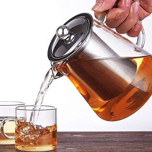 Borosilicate Glass Teapot High Temperature Resistant Tea & Coffee Pot with Infuser Strainer Lid