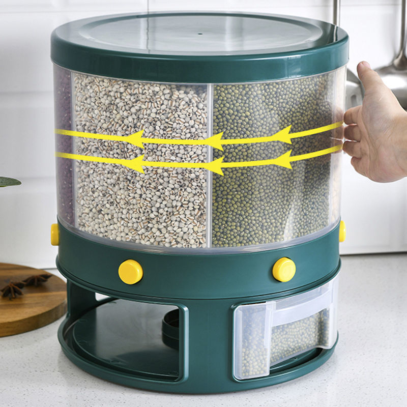 360 Degree Rotary 6-Grids Button Funnel Design Rice Dispenser 10KG