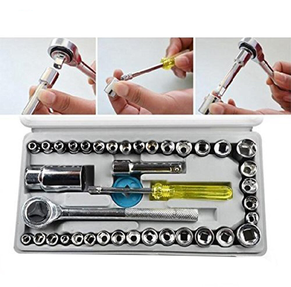 40 Pcs Combination Socket Wrench Set Tool Kit