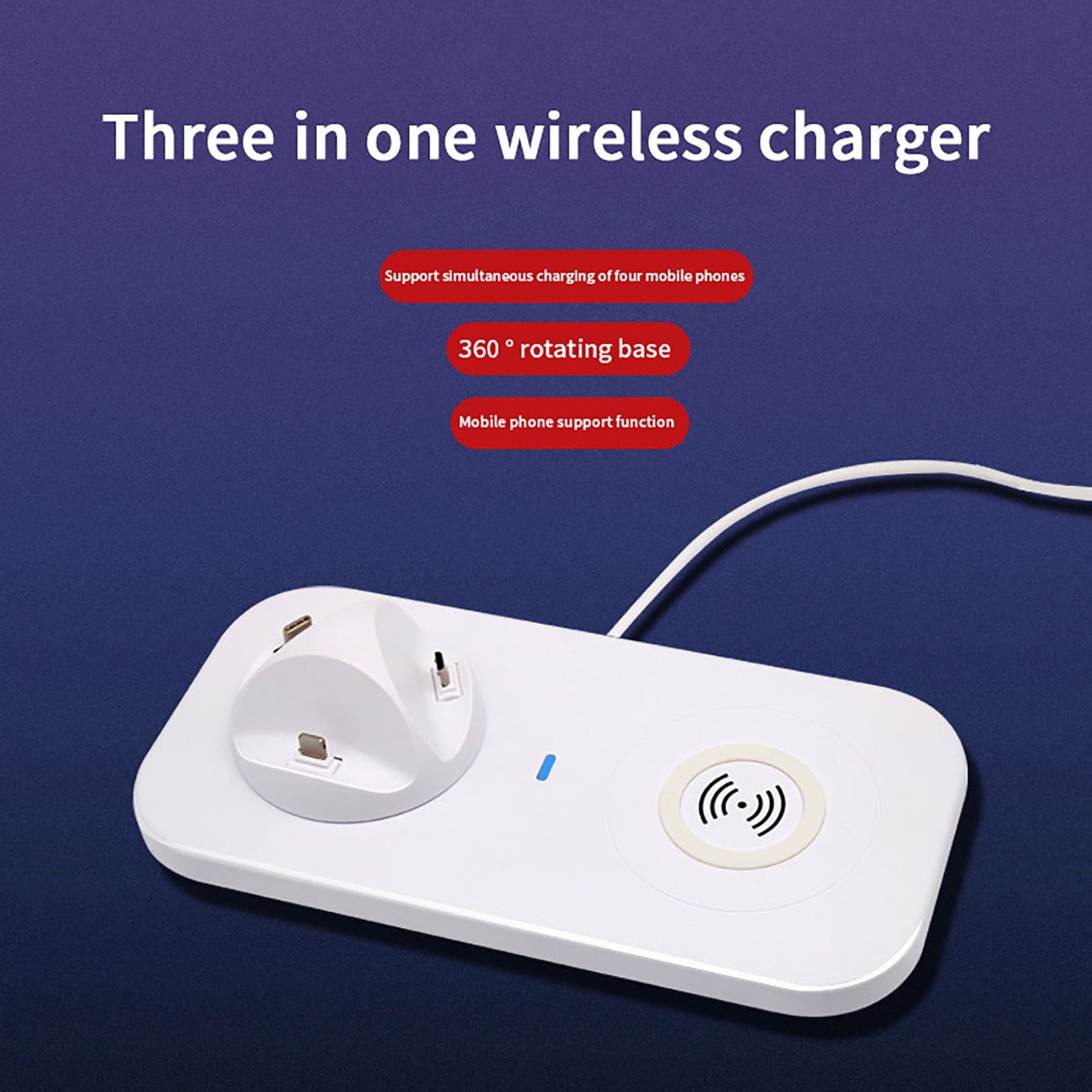 3 In 1 Multi Function Wireless Charger For Phone,Smart Watches And Bluetooth Headphones